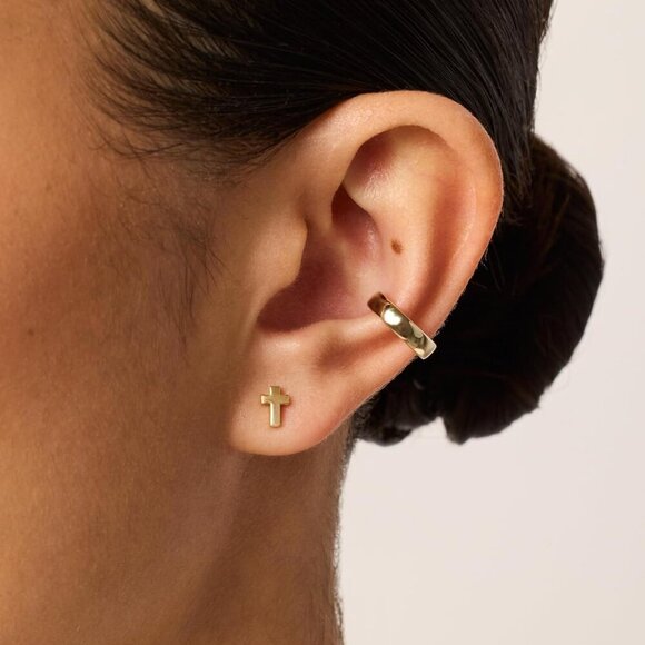 New 14K Gold Plated Sterling Silver Cross Earrings Small Faith Cubic Zirconia Wo - Picture 2 of 6